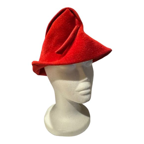1960's American Vintage Emme Boutique Red Wool Hat, Feathers, fold over size S-M - Picture 6 of 16